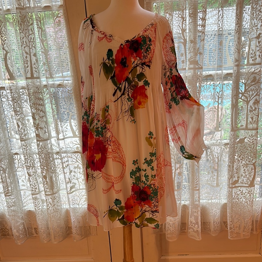 Isabella Bird Smocked Floral Bohemian Dress with Long Sleeves